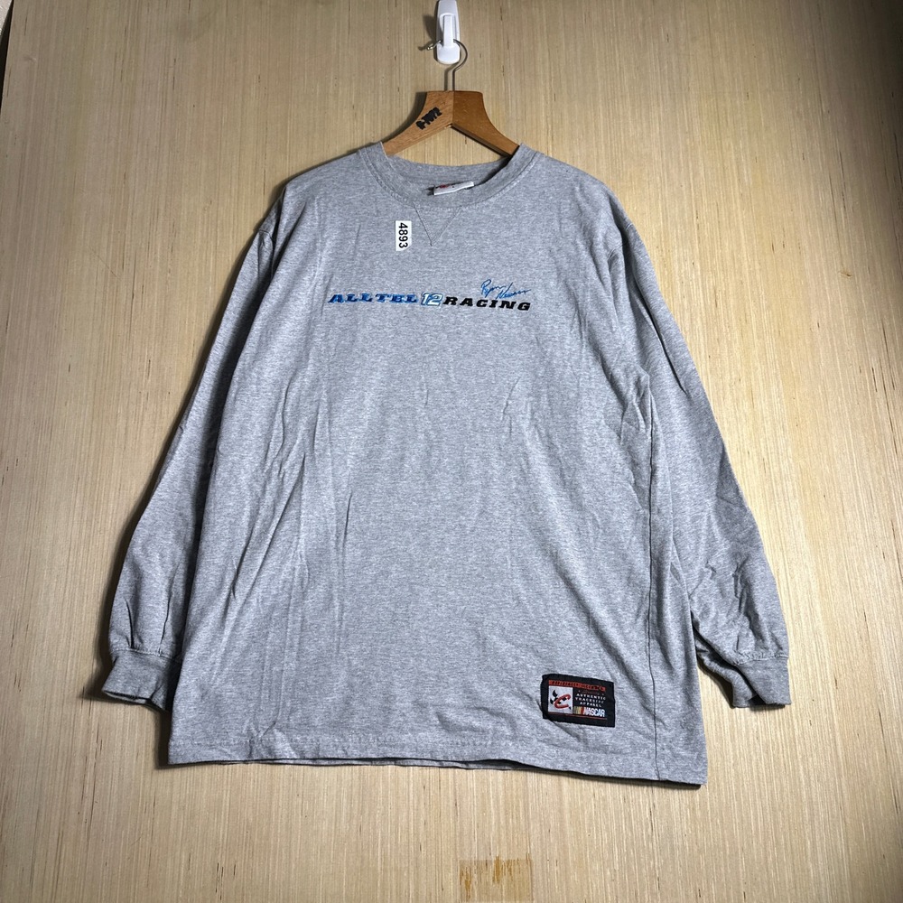 Vintage NASCAR Shirt Mens Large Long Sleeve Grey #12 Ryan Newman Embroidered Y2K